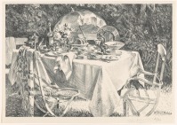 Картины - Натюрморт с накрытым столом в саду