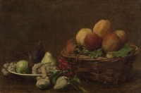 Картины - Натюрморт с фруктами в плетёной корзине