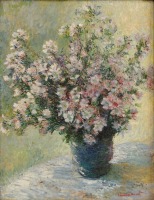 Картины - Клод Моне. Розовые цветы в голубой вазе
