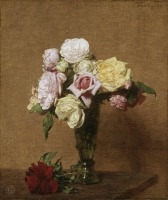 Картины - Анри Фонтен-Латур. Розы в стеклянной вазе