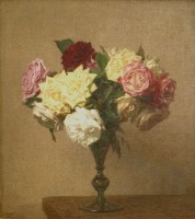 Картины - Анри Фонтен-Латур. Натюрморт с розами в вазе. Цветы в вазе