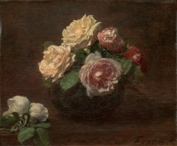 Картины - Натюрморт с розами в стеклянной вазе