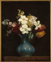 Картины - Нарциссы и тюльпаны в голубой вазе