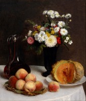 Картины - Натюрморт с графином, цветами и фруктами