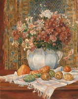 Картины - Натюрморт с хризантемами и колючими грушами