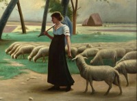 Картины - Генри Лероль. Пастушка на фоне сельского пейзажа