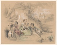 Картины - Август Аллебе. Дети, дворцовый сад и собаки