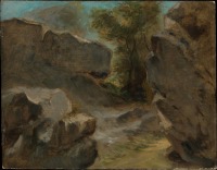 Картины - Эжен Делакруа. Пейзаж со скалами в Ожервиле