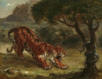 Картины - Эжен Делакруа. Тигр и змея