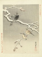 Картины - Три птицы на заснеженной ветке
