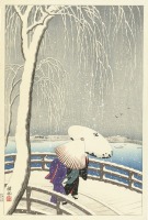 Картины - Две женщины под снегом на мосту у Янагибаши