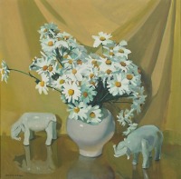 Картины - Джейн Петерсон. Ромашки в вазе и фарфоровые слоники