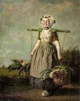 Картины - Картина.  Весела голландська дівчина з корзинами овочів. Герман Нопф (1870-1928) Австрія.