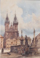 Картины - Картина.  Вид на Стару міську площу з церквою в Празі.  Рудольф фон Альт.