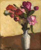 Картины - Букет роз в серебристой вазе