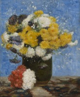 Картины - Букет хризантем в зелёной вазе