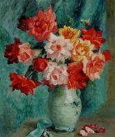 Картины - Мета Плюккебаум, Розы в фаянсовой вазе