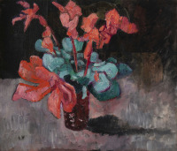 Картины - Луи Вальтат, Красные цветы в коричневой вазе