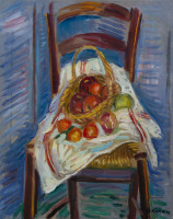 Картины - Шарль Камуан, Корзина с фруктами на стуле