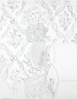 Картины - Анри Матисс, Женщина в сетчатом платье и блюдо с фруктами