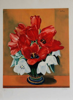 Картины - Моше Кислинг,  Натюрморт Букет красных и белых тюльпанов