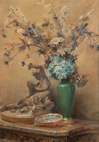 Картины - Мадлен Лемер, Букет сухих цветов в вазе