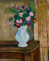 Картины - Сюзанна Валадон, Букет роз в белой вазе