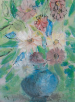 Картины - Мадлен Руар, Букет цветов в голубой вазе