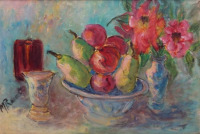 Картины - Мадлен Руар, Натюрморт с грушами и цветами