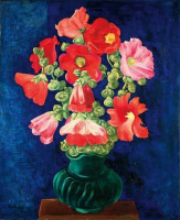 Картины - Моше Кислинг, Красные мальвы в зелёной вазе