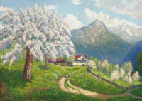 Картины - Алоиз Арнеггер, Альпийское шале в весеннем пейзаже