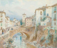 Картины - Генри Уимбуш, Сцена на мосту в Гранаде