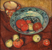 Картины - Адольф де Хаер, Натюрморт с фруктами и голубой вазой