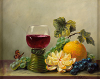 Картины - Неизвестный художник, Натюрморт с бокалом и фруктами