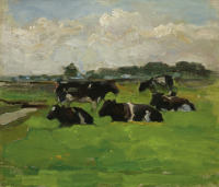 Картины - Пит Мондриан,  Польдер с коровами