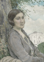 Картины - Сергей Чехонин, Портрет женщины в саду Багатель