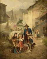 Картины - Фриц Бейнке, Дети и продавец игрушек на ярмарке