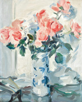 Картины - Самуэль Джон Пепло. Розовые розы в вазе с узором