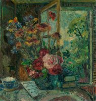 Картины - Давид Бурлюк. Цветы у открытого окна