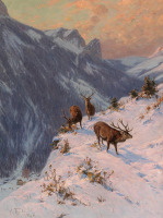 Картины - Артур Тиле. Благородные олени зимой