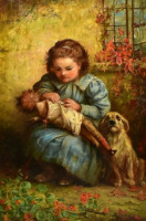 Картины - Джон Фитц Маршалл. Девочка с куклой и собачкой