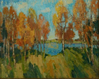 Картины - Константин Горбатов. Осенний пейзаж с берёзами
