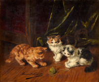 Картины - Альфред Брунель де Невиль. Котята. Игра с клубком шерсти