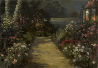 Картины - Ганс Отто Рюгер. Вечерний пейзаж с цветущим садом
