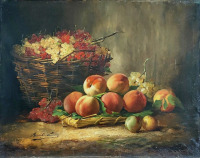 Картины - Альфред Брунель де Невиль. Корзина смородины и персики