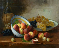 Картины - Альфред Брунель де Невиль. Натюрморт с персиками и виноградом