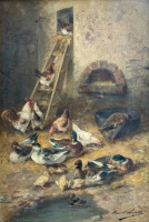 Картины - Альфред Брунель де Невиль. Птичник с утками и курами