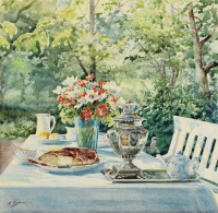 Картины - Ольга Александровна. Чайный стол с самоваром