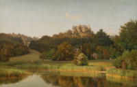 Картины - Людвиг Гурлитт. Долина Изар с замком Шванек на холме