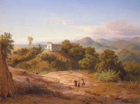 Картины - Людвиг Гурлитт. Итальянский пейзаж с церковь на холме
